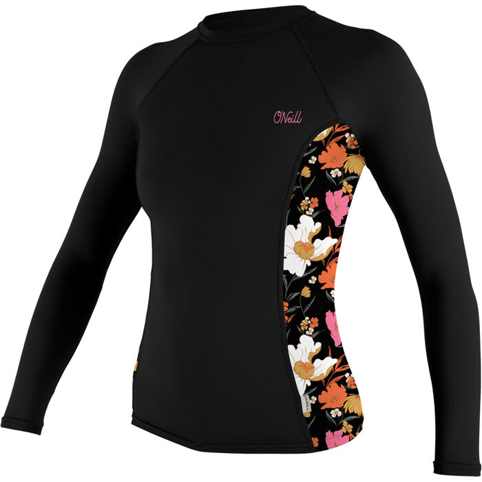 O'NEILL Womens Side Print Long Sleeve Rash Guard - black/bluemchen