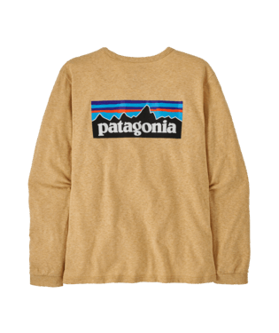 Patagonia Women's Long-Sleeved P-6 Logo Responsibili-Tee®-Beeswax Tan