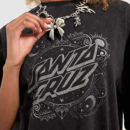 Santa Cruz Women's Ornate Dot Oversized T-shirt-Black Acid Wash