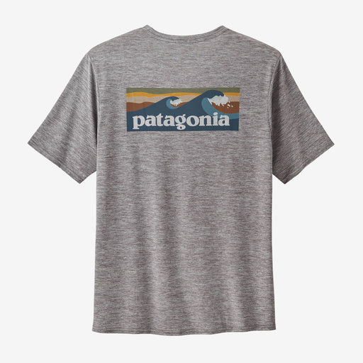 Patagonia Men's Capilene® Cool Daily Graphic Shirt - Waters- Boardshort Logo Abalone Blue: Feather Grey