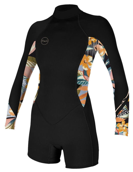 O'Neill Ladies Bahia Long Sleeve Shorty 2/1mm wetsuit - Black/Demiflor