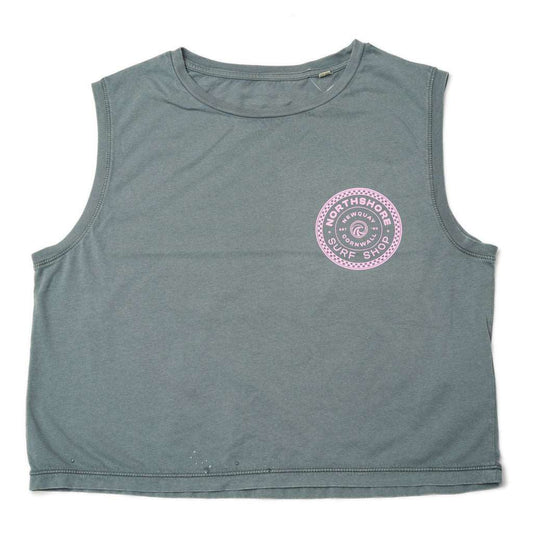 Girls Checkered Cropped Tank-Mineral Grey | Northshore Surf Shop |