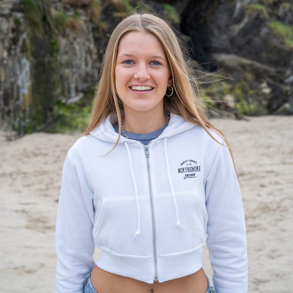 Northshore Girls Crop Zip Hood- White - Northshore Surf Shop - Hooded Sweatshirt - 
