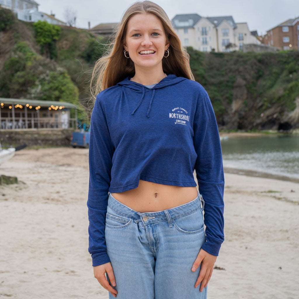 Northshore Girls Crop Hood Long Sleeve T Shirt- Navy - Northshore Surf Shop - Long Sleeve T Shirt - 