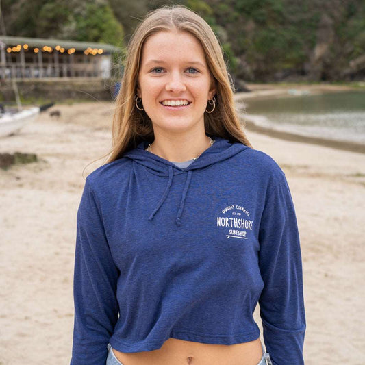 Girls Crop LS Hooded Tee | Navy | Northshore Surf Shop | Long Sleeve T Shirt