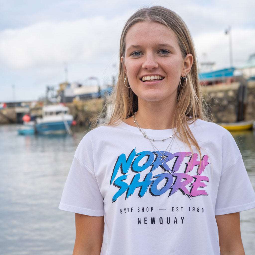 Northshore Girls 80’s Fade Crop T Shirt- White - Northshore Surf Shop - T Shirt - 