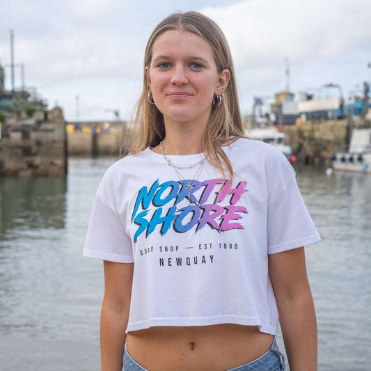 Northshore Girls 80’s Fade Crop T Shirt- White - Northshore Surf Shop - T Shirt - 