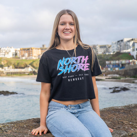 Northshore Girls 80’s Fade Crop T Shirt- Black - Northshore Surf Shop - T Shirt - 
