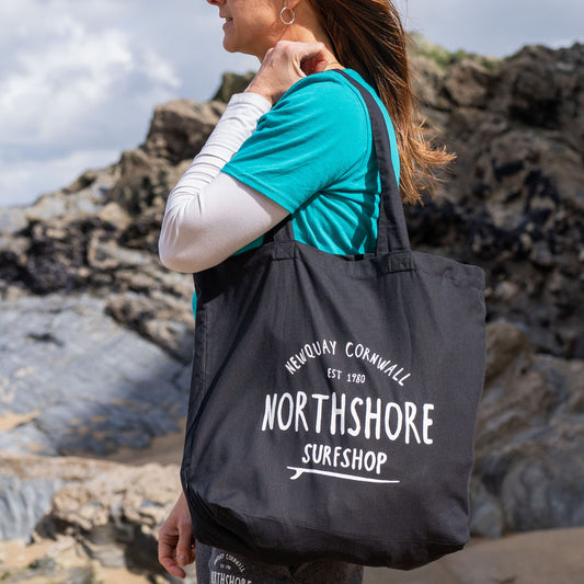 Northshore Lightweight Large Organic Cotton Tote Shopper- Black - Northshore Surf Shop - Tote Bag - 