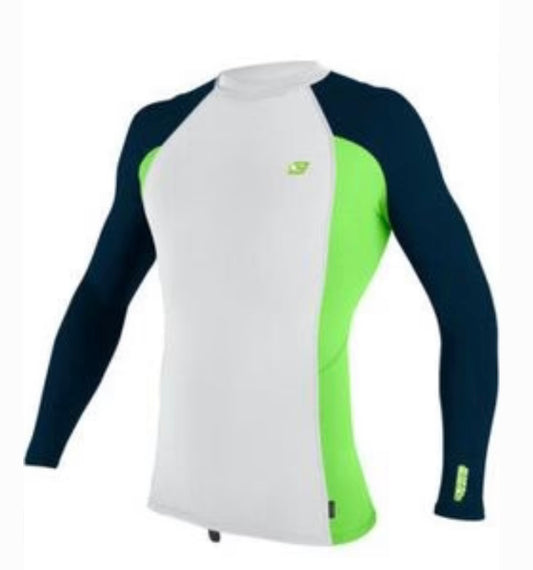 O'NEILL PREMIUM SKINS MENS LONG SLEEVE RASH VEST - ULTRA WHITE / DAYGLO / ABYSS