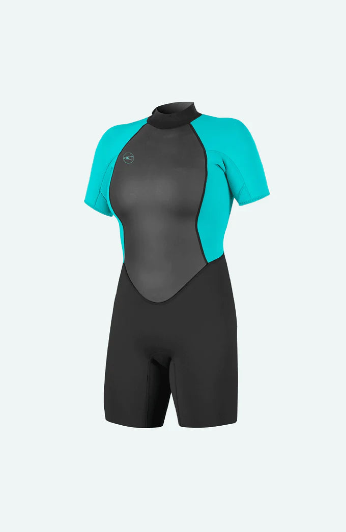 O’NEILL WOMENS REACTOR 2MM BACK ZIP SHORTY WETSUIT (Blk/Aqua)