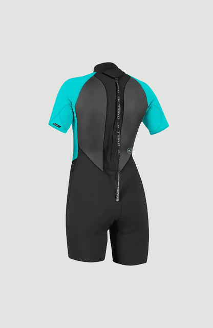 O’NEILL WOMENS REACTOR 2MM BACK ZIP SHORTY WETSUIT (Blk/Aqua)