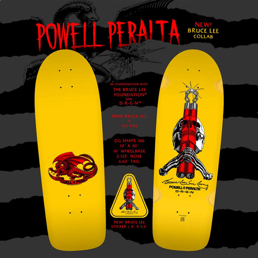 Powell Peralta Skull & Nunchucks Bruce Lee Collab Skateboard Deck Yellow - 10 x 30