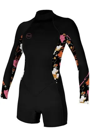 O'Neill Ladies Bahia Long Sleeve Shorty 2/1mm Wetsuit - Black / Bluemchen