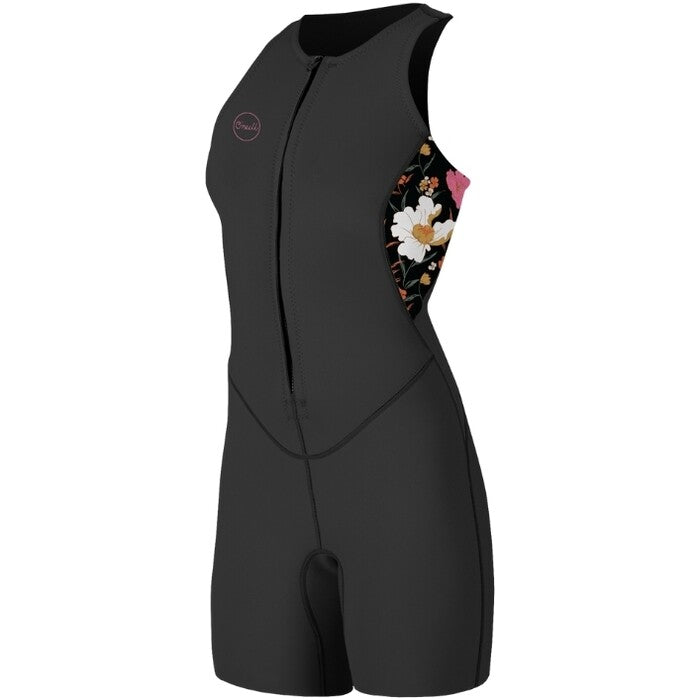 O'Neill Ladies Bahia 1.5mm Sleeveless Front Zip Shorty Wetsuit - Black / Bluemchen