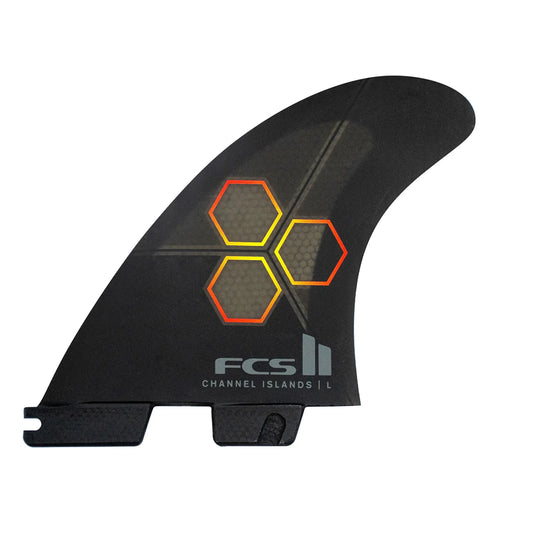 Channel Islands PC Tri Fin Set in Black Flame | FCS | Surfboard Fins.