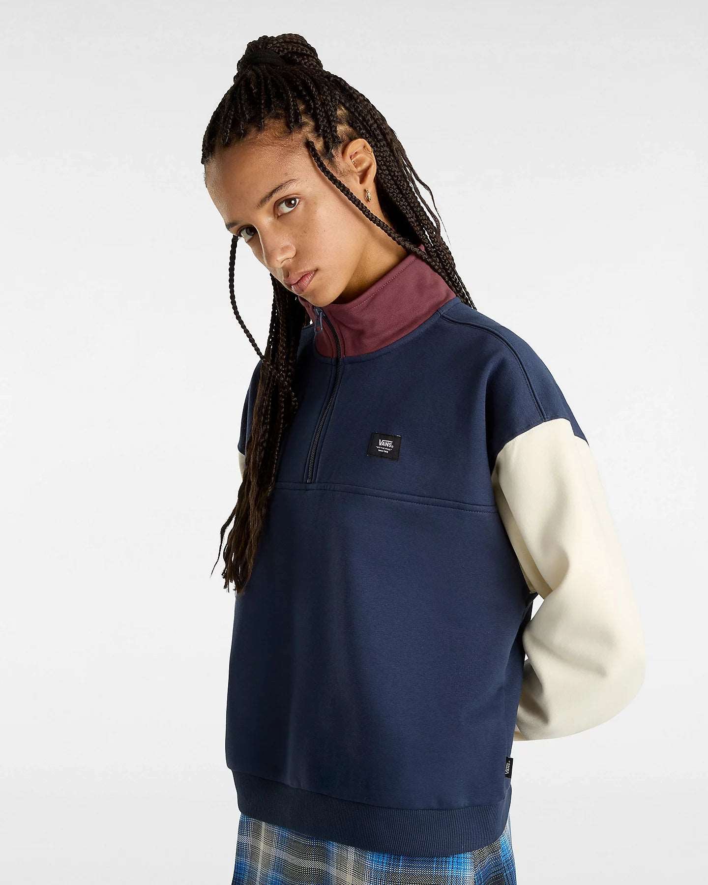 Vans Colorblock Half Zip Mock Neck Sweatshirt-Dress Blue/Royal Port