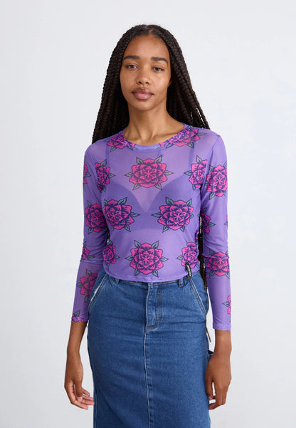 Santa Cruz Women's Strip  Digi Mesh Long Sleeve Top-Purple Flowers