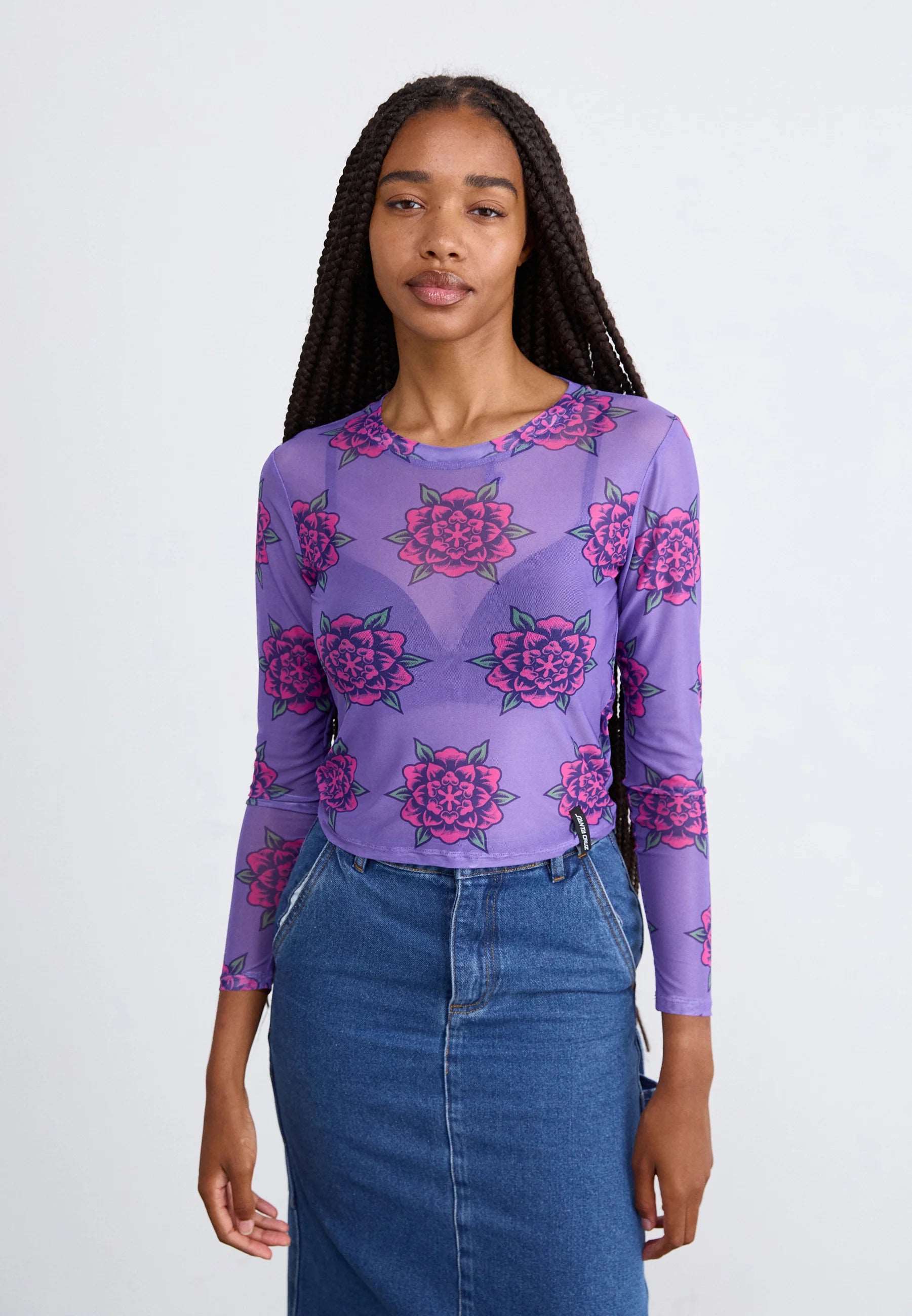 Santa Cruz Women's Strip Digi Mesh Long Sleeve Top-Purple Flowers | Santa Cruz |