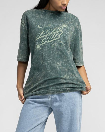 Santa Cruz Women's Ornate Dot Oversized T-shirt-Emerald Acid Wash